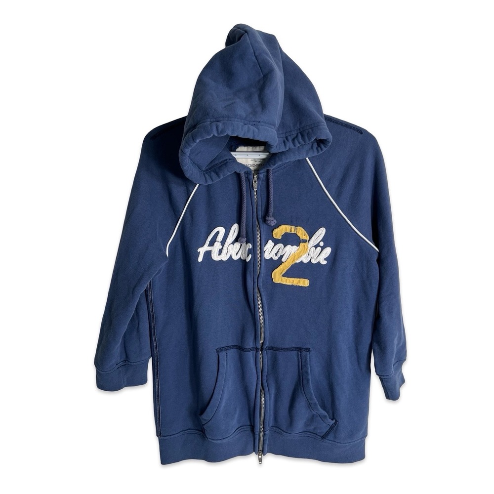 Abercrombie & Fitch Navy Blue Full Zip Hoodie Script Logo XL RN 75654